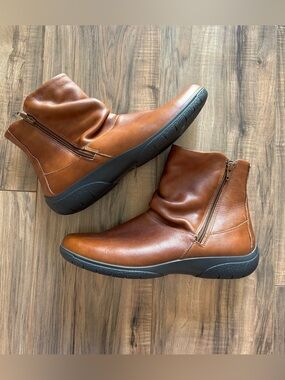 Hotter Women's Chestnut Brown Leather Slouch Ankle Boots Side Zip Size 11
